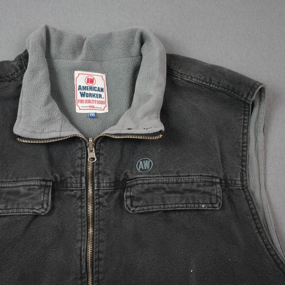American Worker Mens XXL Black Fleece Lined Canvas Work Utility Vest Pocket